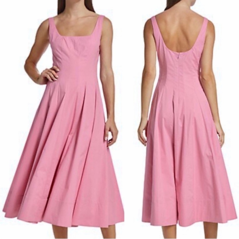 Staud Wells Dress - Quartz Pink - Size 8 - Fit and Flare Poplin Cotton Stretch